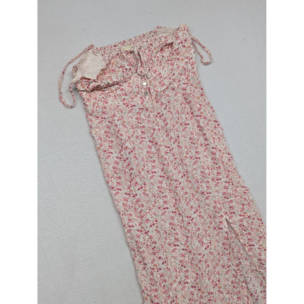 Aeropostale Pink Floral Milkmaid Midi Dress Sweetheart Tie Cottagecore Slit Y2k